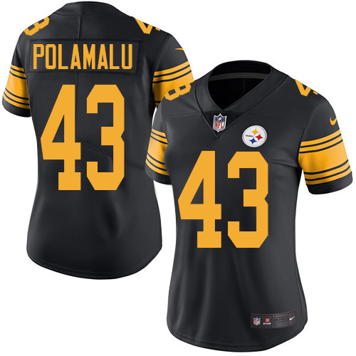 Women's Elite Troy Polamalu Nike Jersey Black - #43 Rush NFL Pittsburgh Steelers